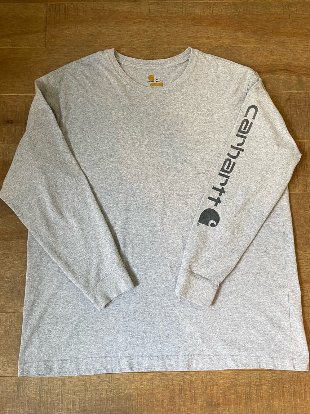 Carhartt Long-Sleeve Tee — Heather Gray with Black Sleeve Logo